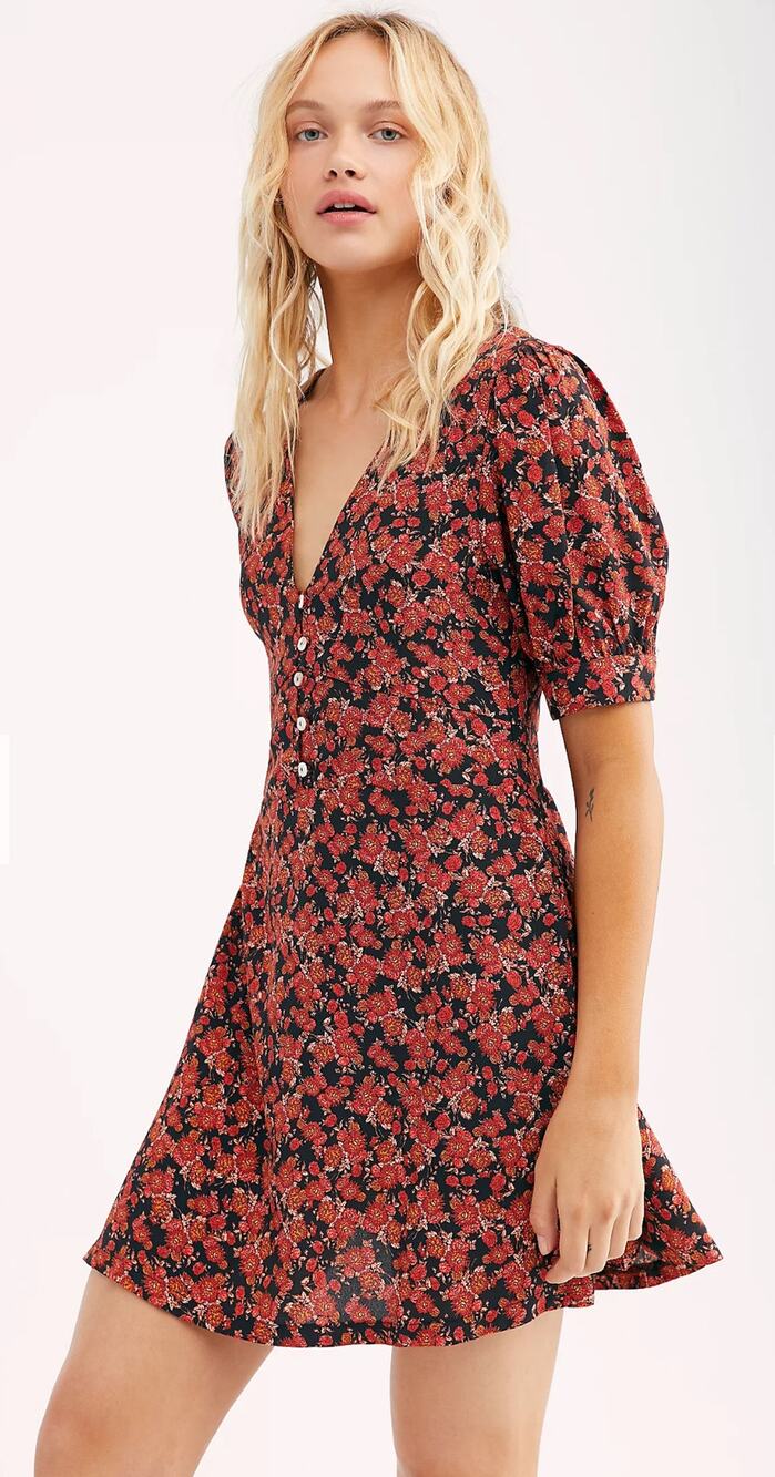Free People Provence Ditsy Floral Mini Dress L Black Rust Prairie Cottagecore